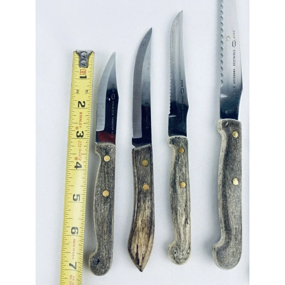 Vintage Ekco Lot Of 6 pc Stainless Vanadium Kitchen Knife‎ Wood Handle USA